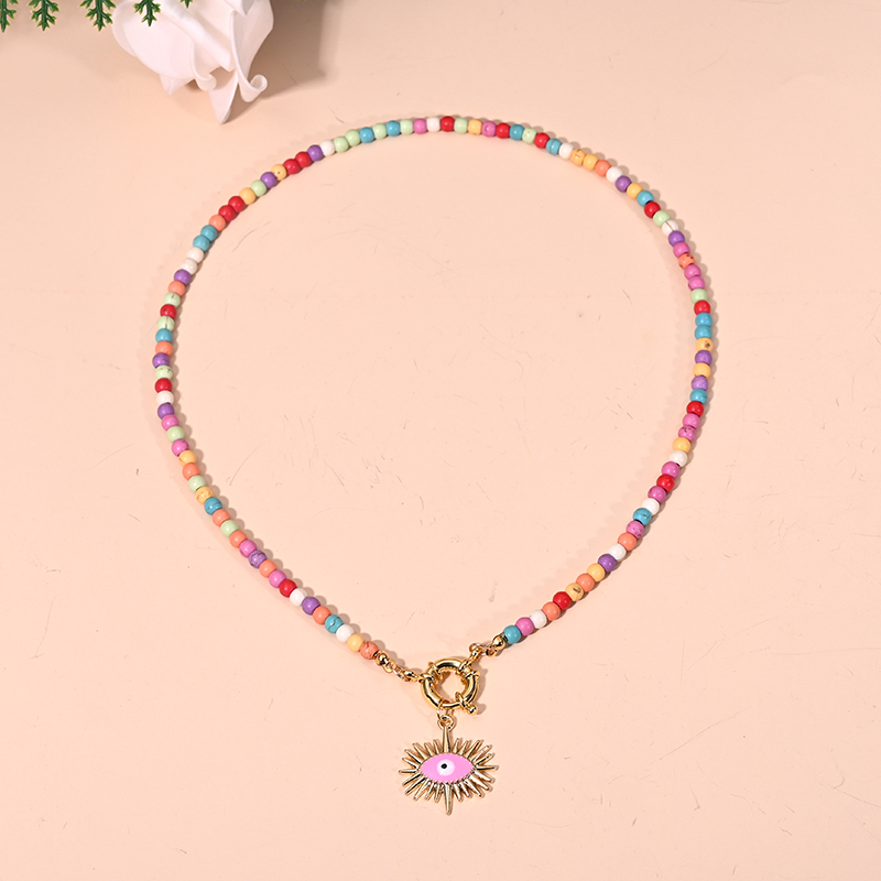 Boho Colorful Collar Choker Golden Eyes Pendant Necklace For Women