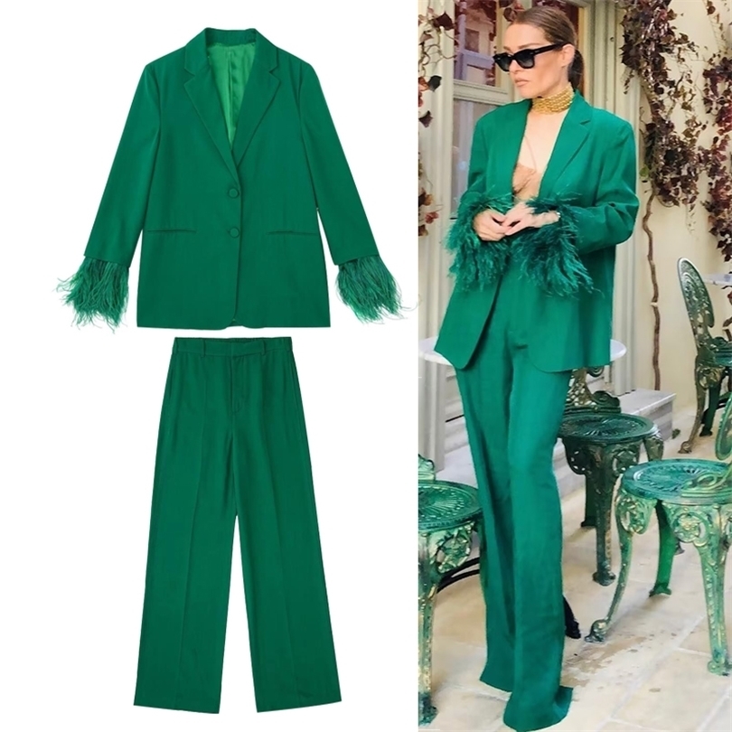 Womens Two Piece Pants Fashion Feather 2 Set Suits Fall Elegant Green Blazer Formal Chic Office Women Suit 2 220906, 1 pants
Womens Two Piece Pants Fashion Feather 2 Set Suits Fall Elegant Green Blazer Formal Chic Office Women Suit 2 220906, 1 pants