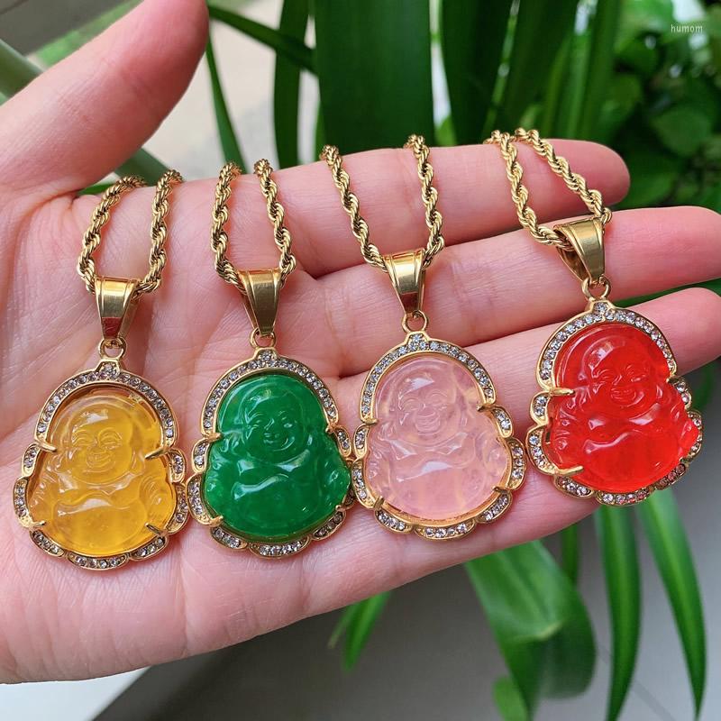 Pendant Necklaces Hip Hop Stainless Steel Jewelry Crystal Buddha Necklace For Women Men Multicolor Jades Stone Pendulum Healing