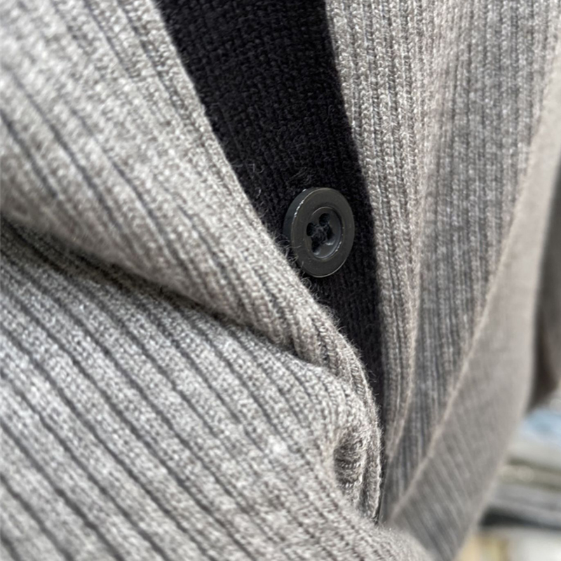 Womens Sweaters Hirsionsan Pichwork Polo Neck Sweater Women Korean Slim Knitted Female Tops Loose Turn Down Ladies Jumpers 220906