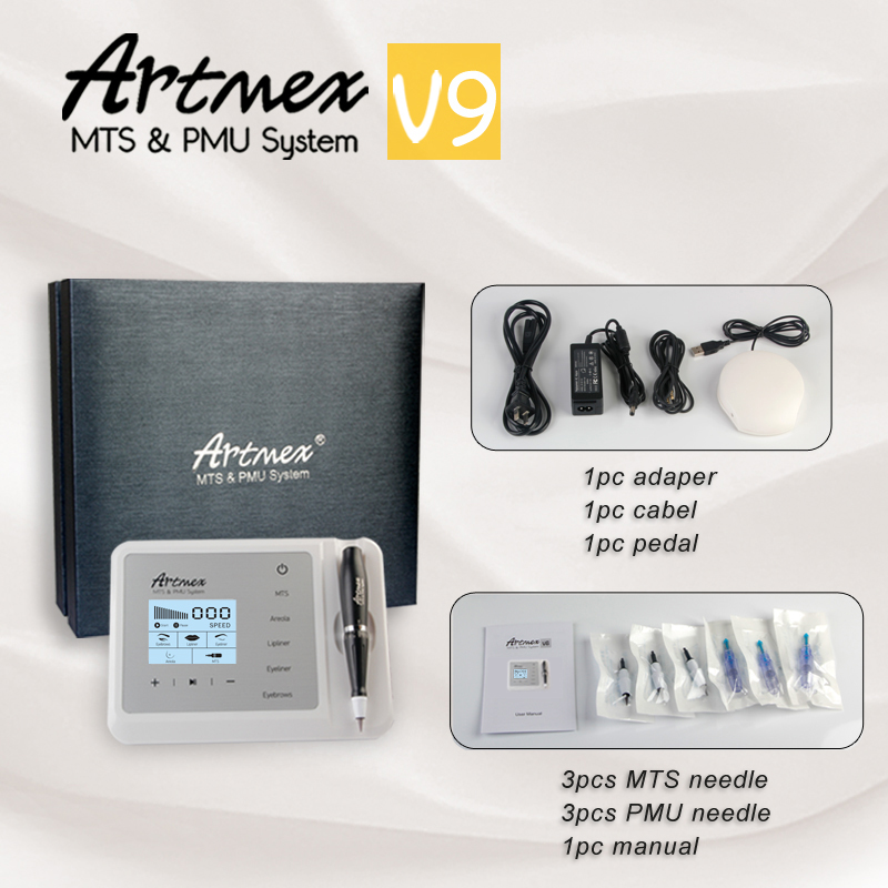 Microneedle Artmex V9 Permanent Makeup Eyebrow Tattoo Machine Digital Control Panel Micro Pigmentation Lip Dermapen Mesotherapy MTS PMU System Needlin