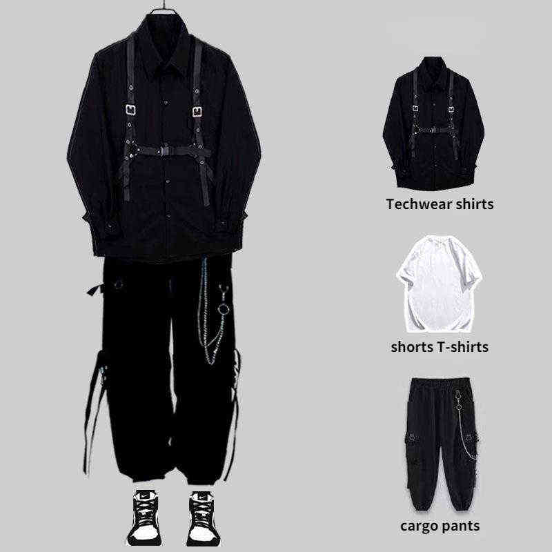 Men's Tracksuits HOUZHOU Techwear Men's Sets Punk Black Cargo Pants Men's Shirt Kit Long Sleeve Shirts Korean Streetwear Hip Hop Harajuku Spring 0913
Men's Tracksuits HOUZHOU Techwear Men's Sets Punk Black Cargo Pants Men's Shirt Kit Long Sleeve Shirts Korean Streetwear Hip Hop Harajuku Spring 0913
