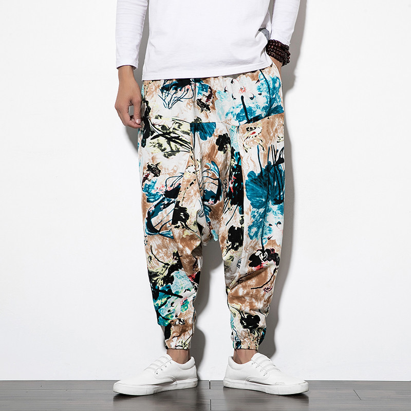 Men's Pants Baggy Cotton Harem with Pocket Hip-hop Wide Leg Trousers Casual Vintage Aladdin 220907