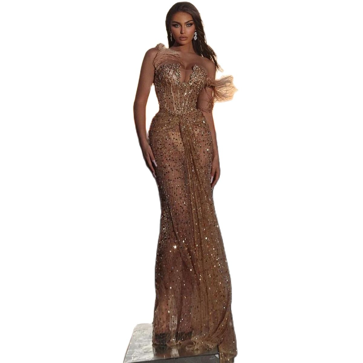 urious Crystal Evening Dresses Sequined Spaghetti Straps Mermaid Prom Dress New Designed Elegant Formal Party Gowns