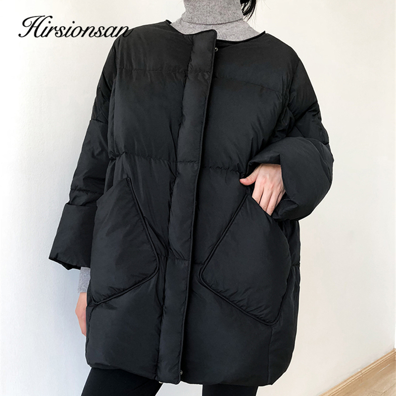Womens Down Parkas Hirsionsan Ultra Light Women Winter 90% White Duck Jacket Korean Loose Puffer Fluffy Coat with Scarf Female Feather 220906