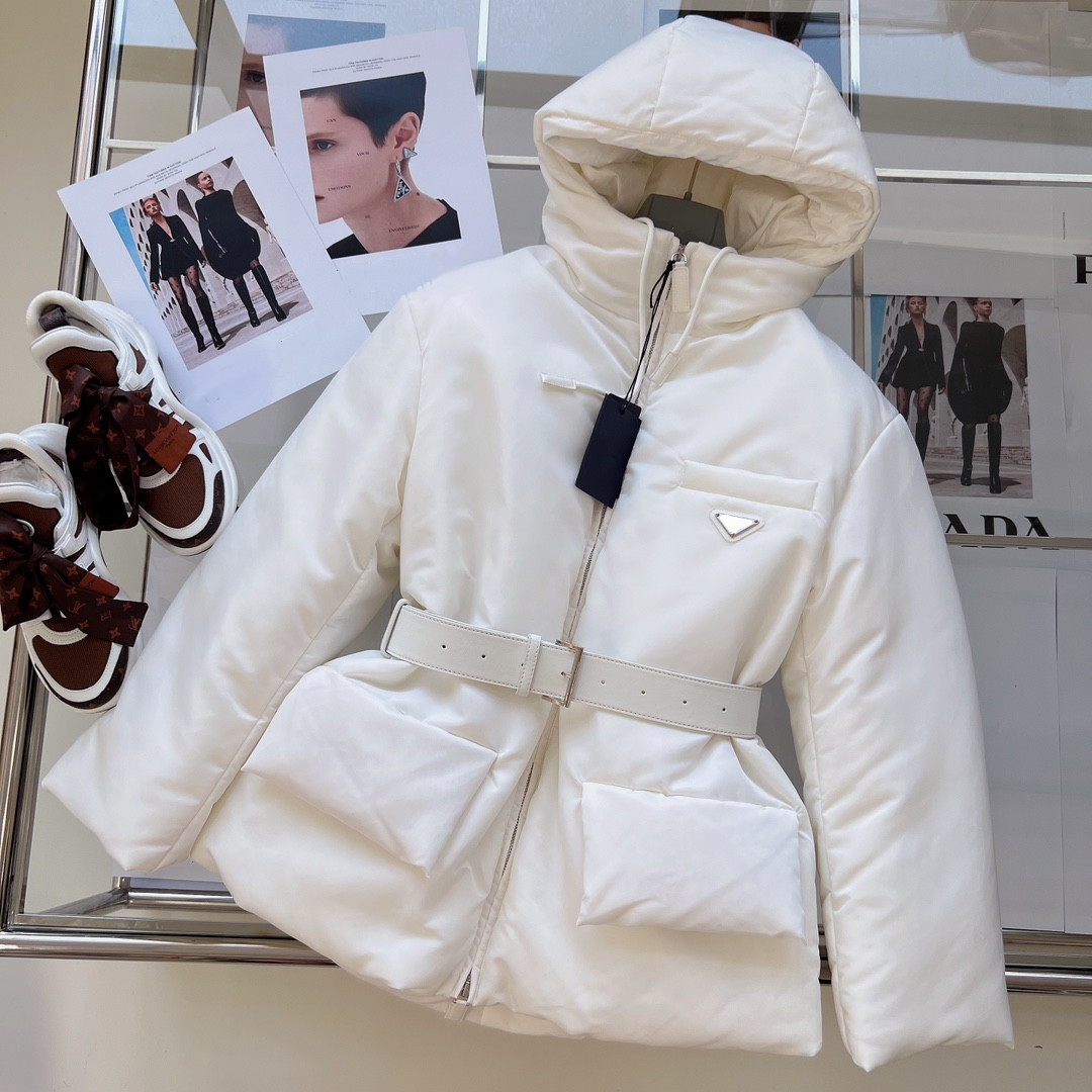Triangle Length Down Jacket Womens Winter Coats Warm Parka Clothing Design White Duck Down Waist Belt Sexy Figure