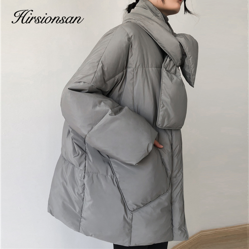 Womens Down Parkas Hirsionsan Ultra Light Women Winter 90% White Duck Jacket Korean Loose Puffer Fluffy Coat with Scarf Female Feather 220906