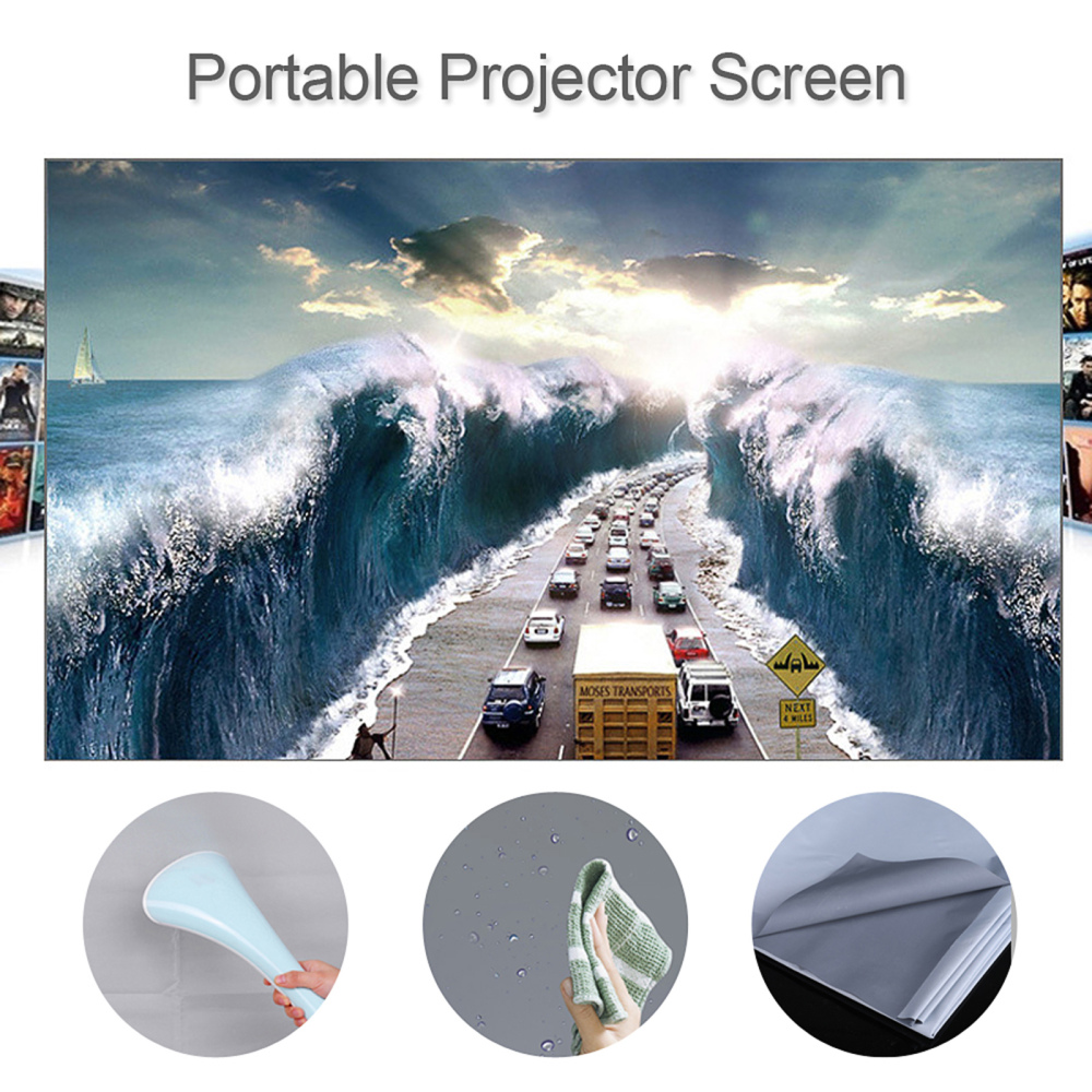 80/100/120Inch Reflective Projector Screen HD Frameless Foldable Video Projection Screen Wall Mounted for Home Theater Office Movies