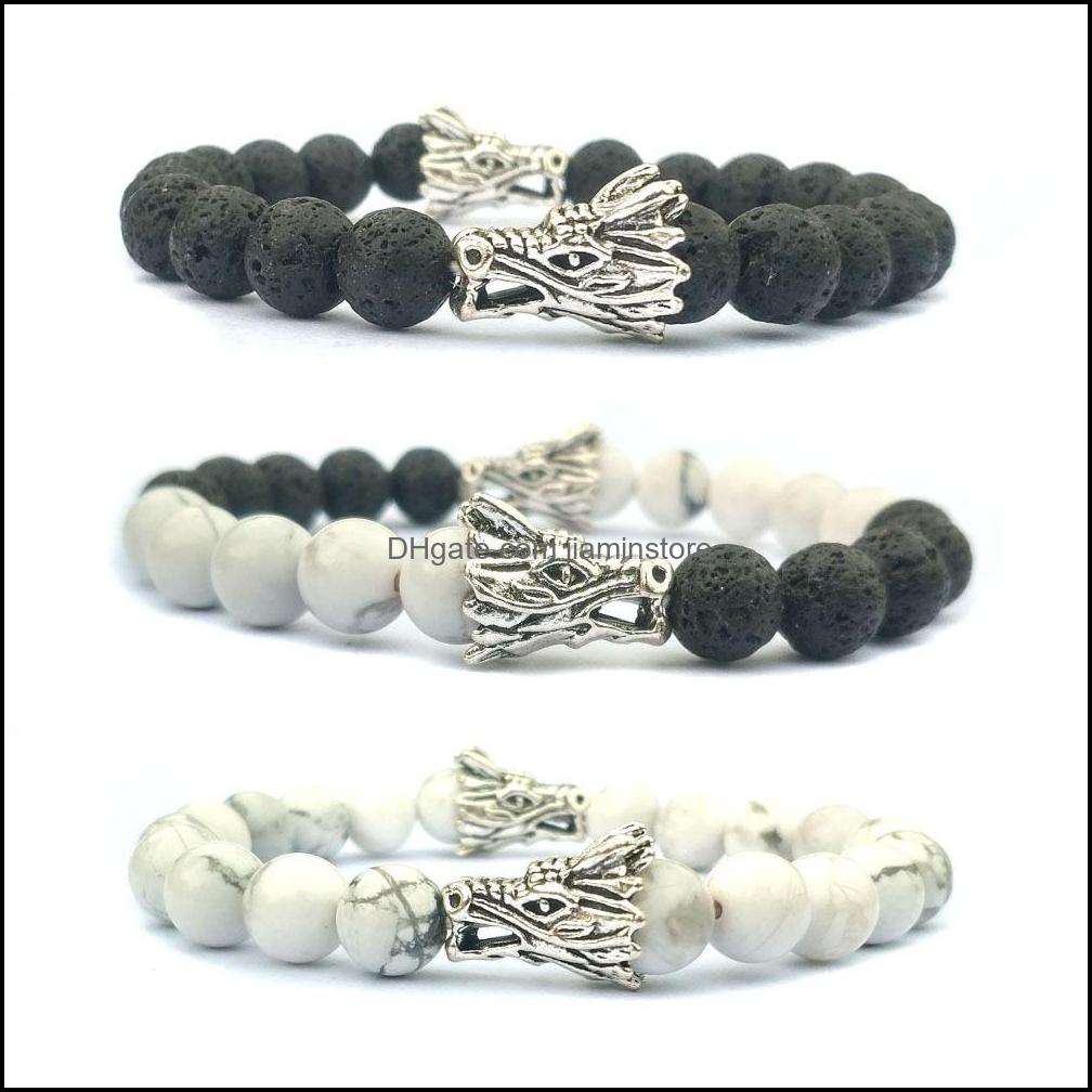 Beaded Strands 10Pc/Set 8Mm Howlite Beads Antique Energy Yoga Bead Hand Weaving Dragon Bracelet For Gift Women Custom Jewelry Drop D Dhun7