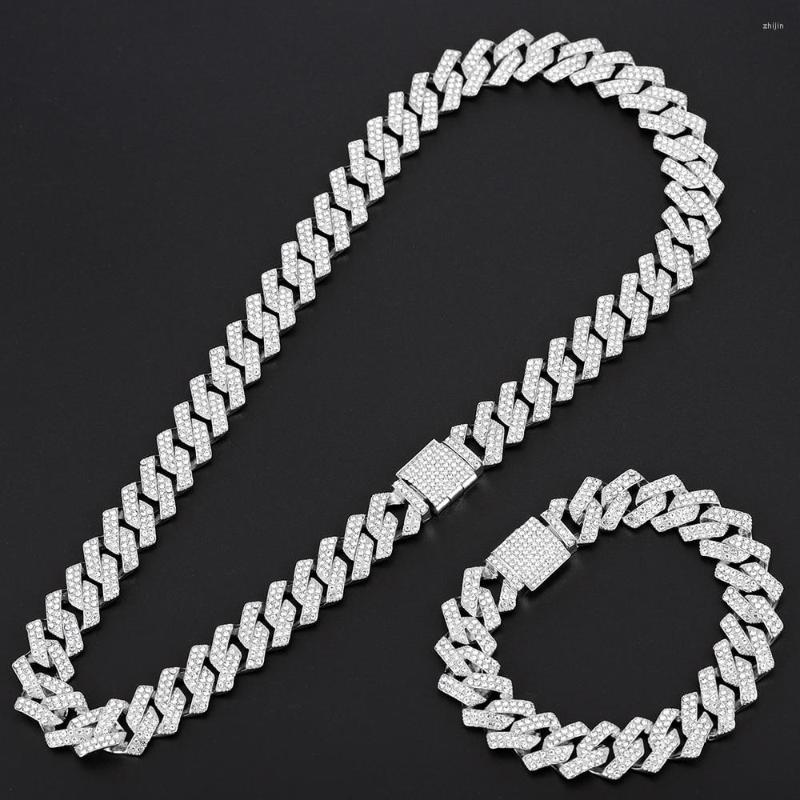 Chains 15mm Miami Prong Cuban Chain Link Silver Color Necklaces 2 Row Full Iced Out Rhinestones Bracelet Set For Mens Hip Hop
Chains 15mm Miami Prong Cuban Chain Link Silver Color Necklaces 2 Row Full Iced Out Rhinestones Bracelet Set For Mens Hip Hop