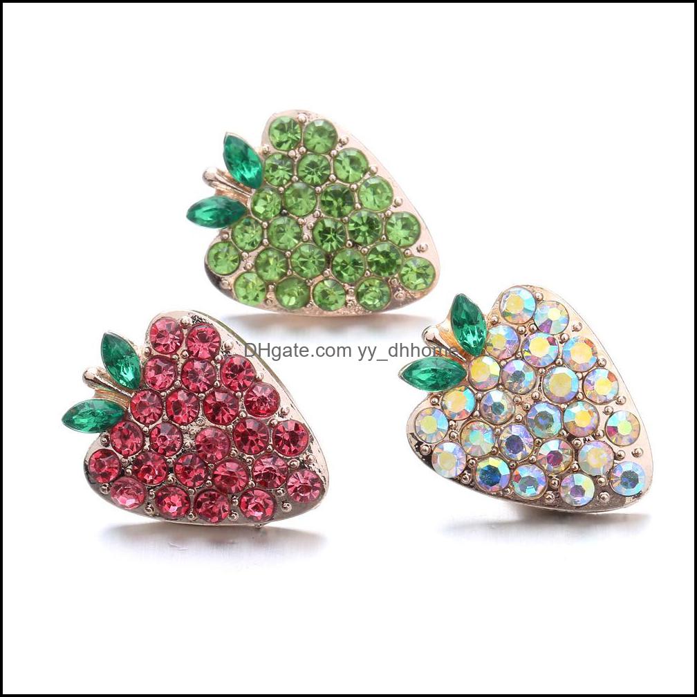 Other Snap Button Jewelry Components Colorf Rhinestone Fruit 18Mm Metal Snaps Buttons Fit Bracelet Bangle Noosa Ze0032 D Dhseller2010 Dhzc5