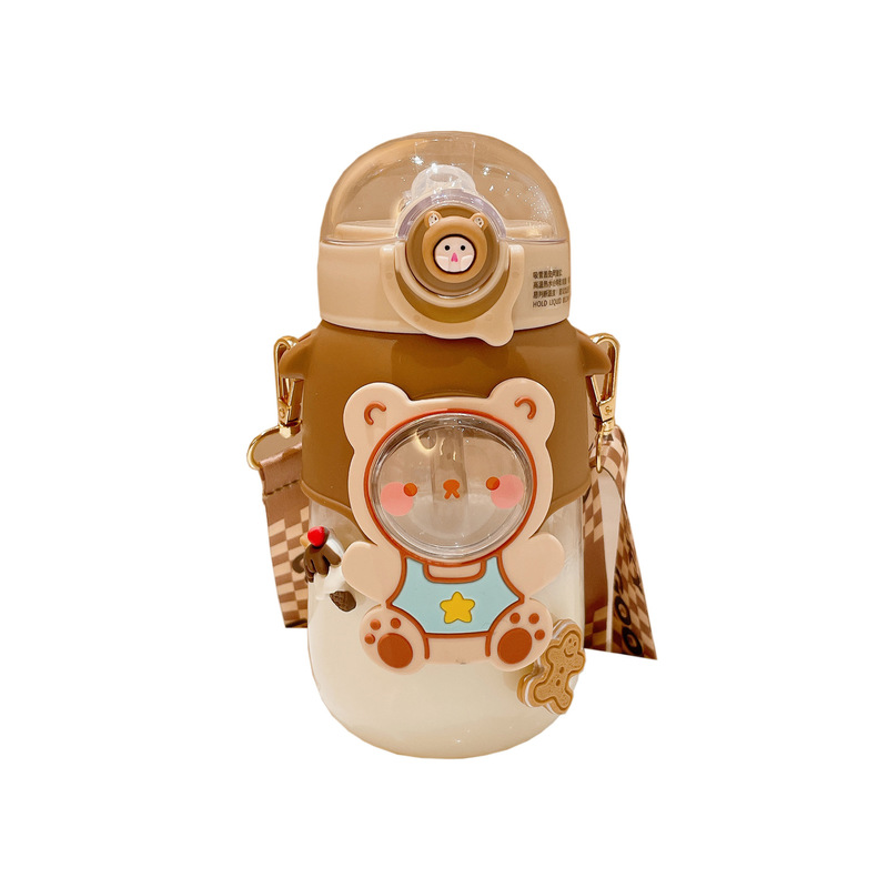 Cups Dishes Utensils Children Water Bottle Cartoon Plastic Straw Cup Straps Handles Portable Outdoor Travel School Large Capacity Drinking Bottles 220