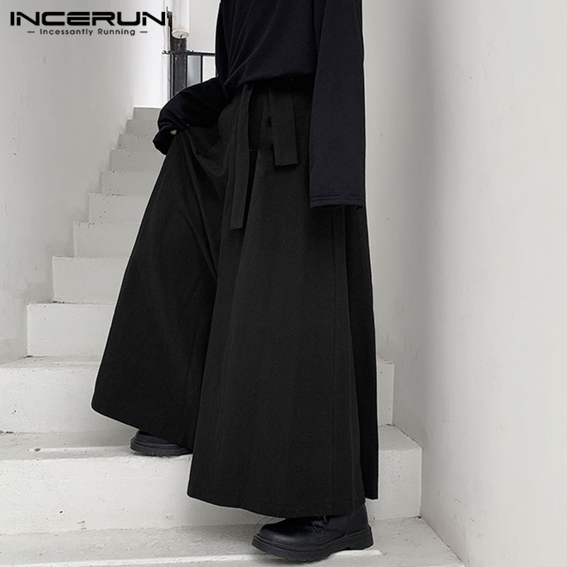 Men's Pants INCERUN Vintage Men Wide Leg Pants Streetwear Lace Up Joggers Cotton Solid Baggy Casual Trousers Men Long Pants Plus Size 220907