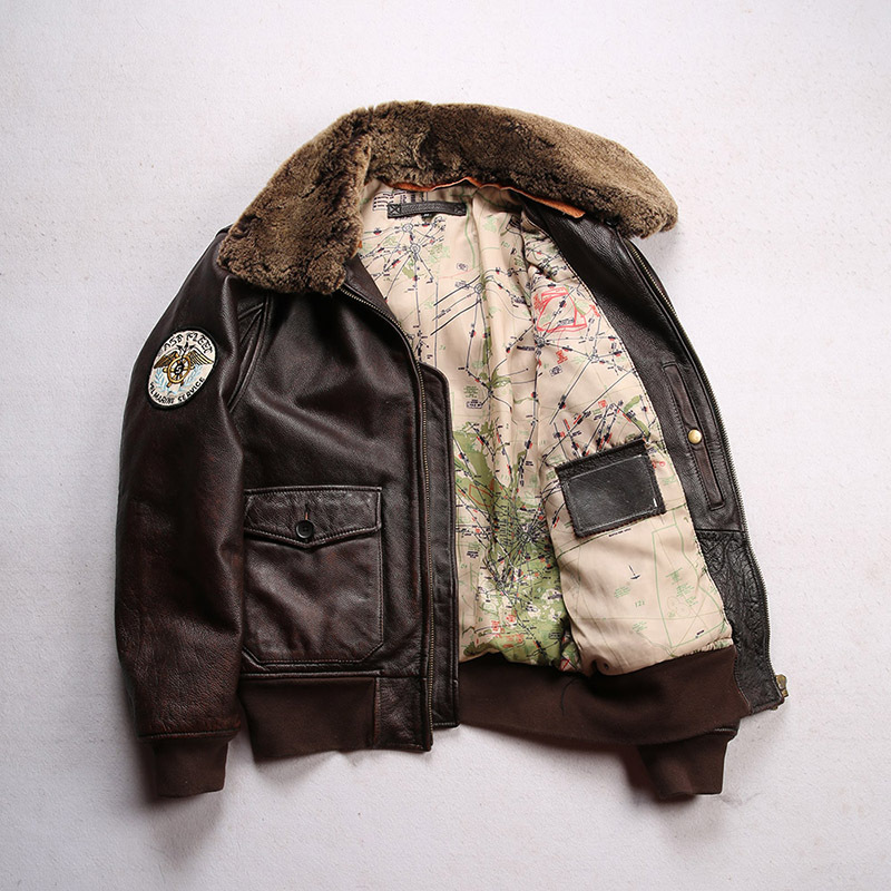 AVFLY Dark Brown Leather Bomber Jackets Lamb fur Men' Detachable Wool Collar Yellow Cowhide Flight Suit Leather Jacket
AVFLY Dark Brown Leather Bomber Jackets Lamb fur Men' Detachable Wool Collar Yellow Cowhide Flight Suit Leather Jacket