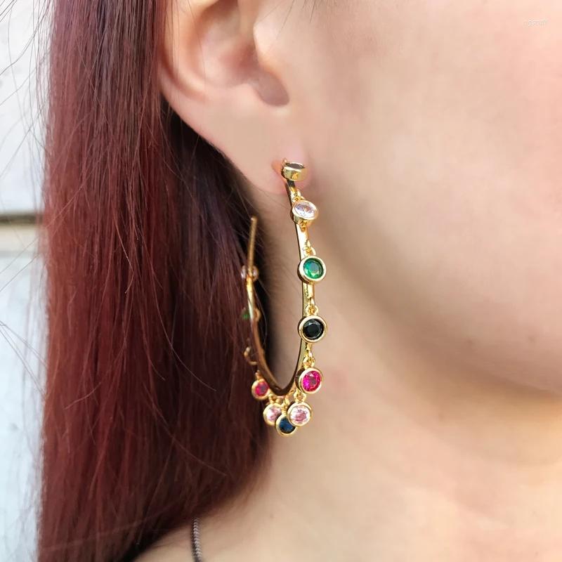 Hoop Earrings 45MM Gold Big Earring With Rainbow Colorful CZ Circle Round For Women Gorgeous Lady Charm Fashion 2022
Hoop Earrings 45MM Gold Big Earring With Rainbow Colorful CZ Circle Round For Women Gorgeous Lady Charm Fashion 2022