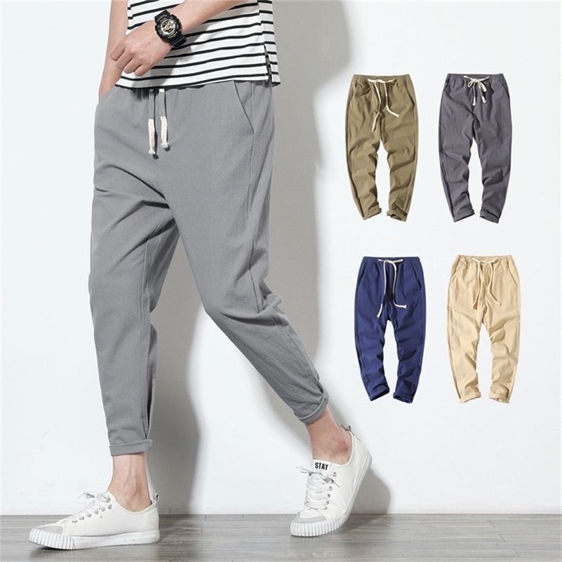 Men's Pants Cotton Joggers Men Solid Men's Harem Pants Summer Fitness Casual Ankle-Length Mens Trousers Streetwear Slim Male Pants 220907