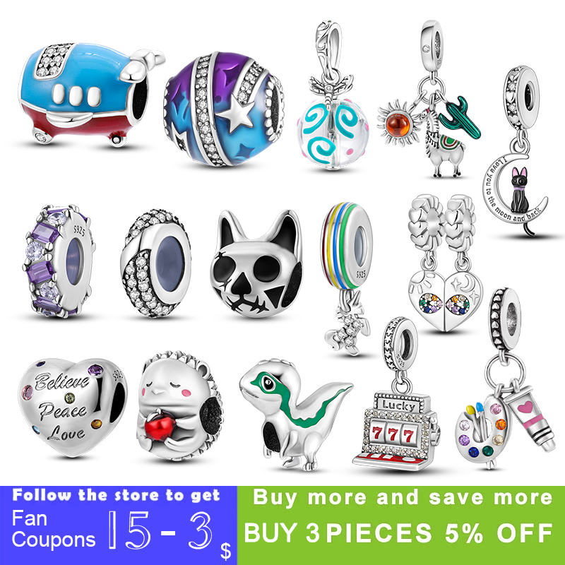 925 Silver Charm Beads Dangle Dinosaurs Moon Cat Symmetrical Love Bead Fit Pandora Charms Bracelet DIY Jewelry Accessories
925 Silver Charm Beads Dangle Dinosaurs Moon Cat Symmetrical Love Bead Fit Pandora Charms Bracelet DIY Jewelry Accessories