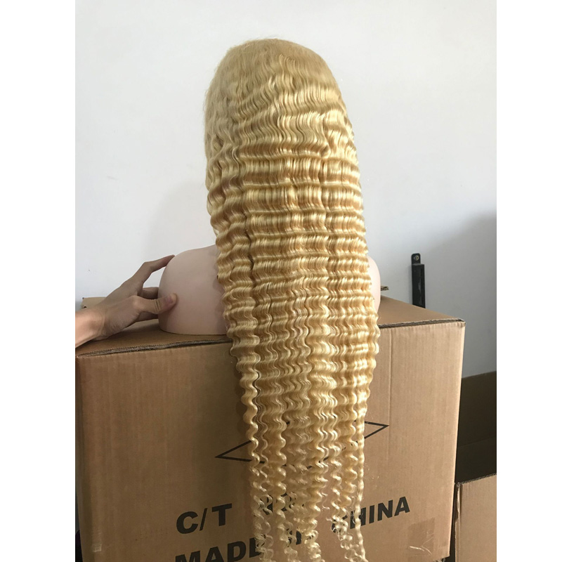 Brazilian Peruivan Indian 13X4 Lace Front Wig 613# Deep Curly Weave Malaysian Virgin Human Hair Blonde Color 16-42inch 180% Density