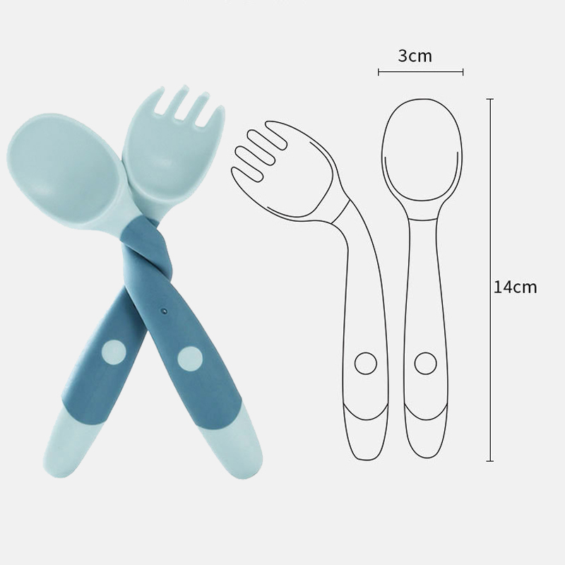 Cups Dishes Utensils 2PCS Silicone Spoon Fork for Baby Set Auxiliary Food Toddler Learn To Eat Training Bendable Soft Infant Tableware 220906