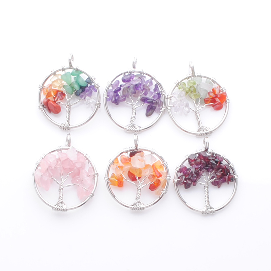 Natural Chips Stone Pendants Round Beads Tree Of Life Handmade Wire Silver Wrapped Chakra Reiki BN388
Natural Chips Stone Pendants Round Beads Tree Of Life Handmade Wire Silver Wrapped Chakra Reiki BN388