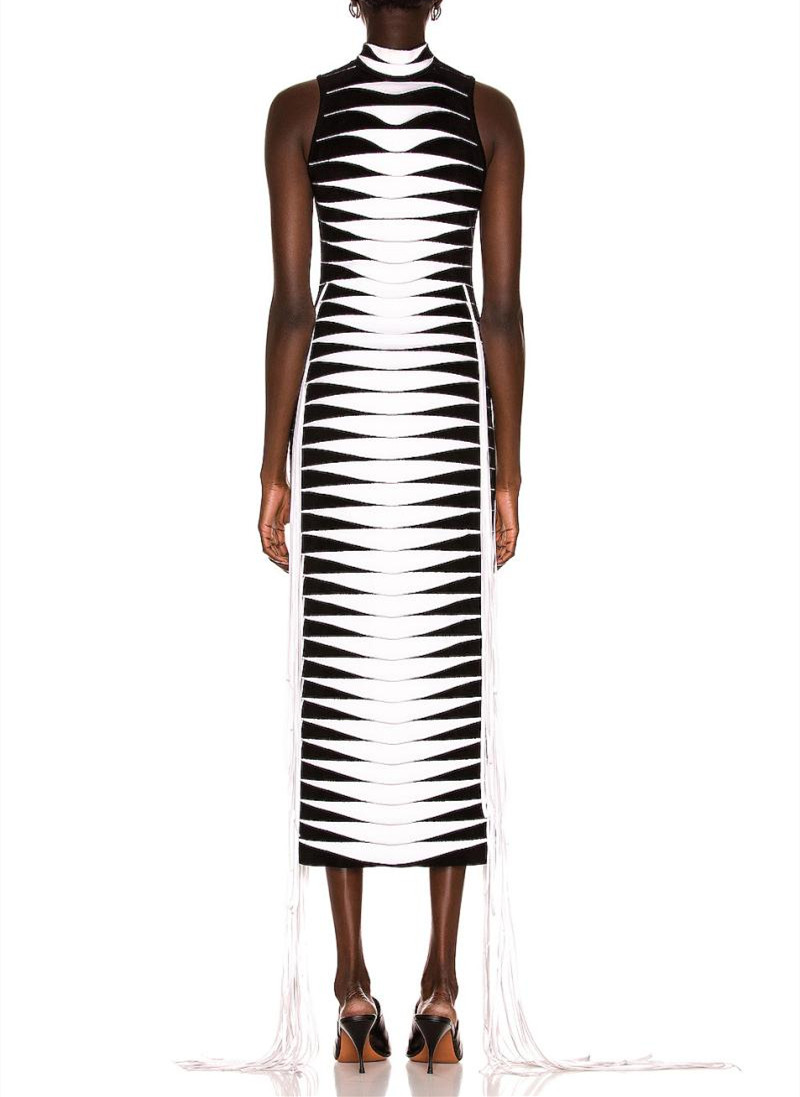 Jacquard fashion women lady maxi long dresses stripes tassels bandage bodycon dresses wholesale factory price SP0130