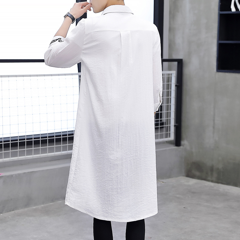 Men's Trench Coats Men's mid-length windbreaker jacket and over-the-knee coat Chinese style men's road robe cardigan with sleeves and H