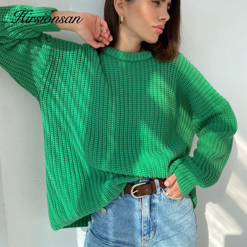 Womens Sweaters Hirsionsan Thicken Loose Sweater Women Elegant Autumn Winter Warm Oversized Knitted Pullovers Casual Cashmere Solid Female Tops 220906