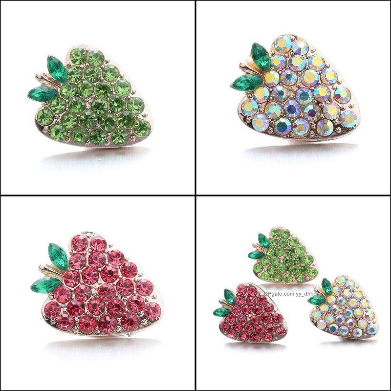 Other Snap Button Jewelry Components Colorf Rhinestone Fruit 18Mm Metal Snaps Buttons Fit Bracelet Bangle Noosa Ze0032 D Dhseller2010 Dhzc5