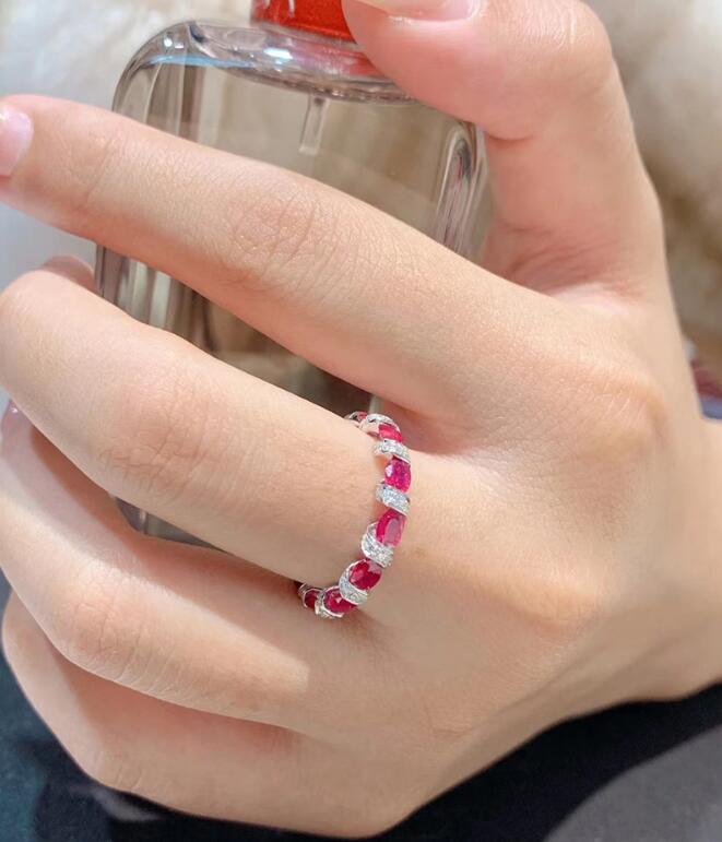 Sterg Sier Wedding Band Ring: Oval Ruby Sapphire CZ Promise Ring