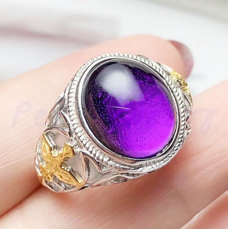 Cluster Rings Per Jewelry Men Ring Natural Real Amethyst 10 12mm 4.5ct Gemstone 925 Sterling Silver T203176
