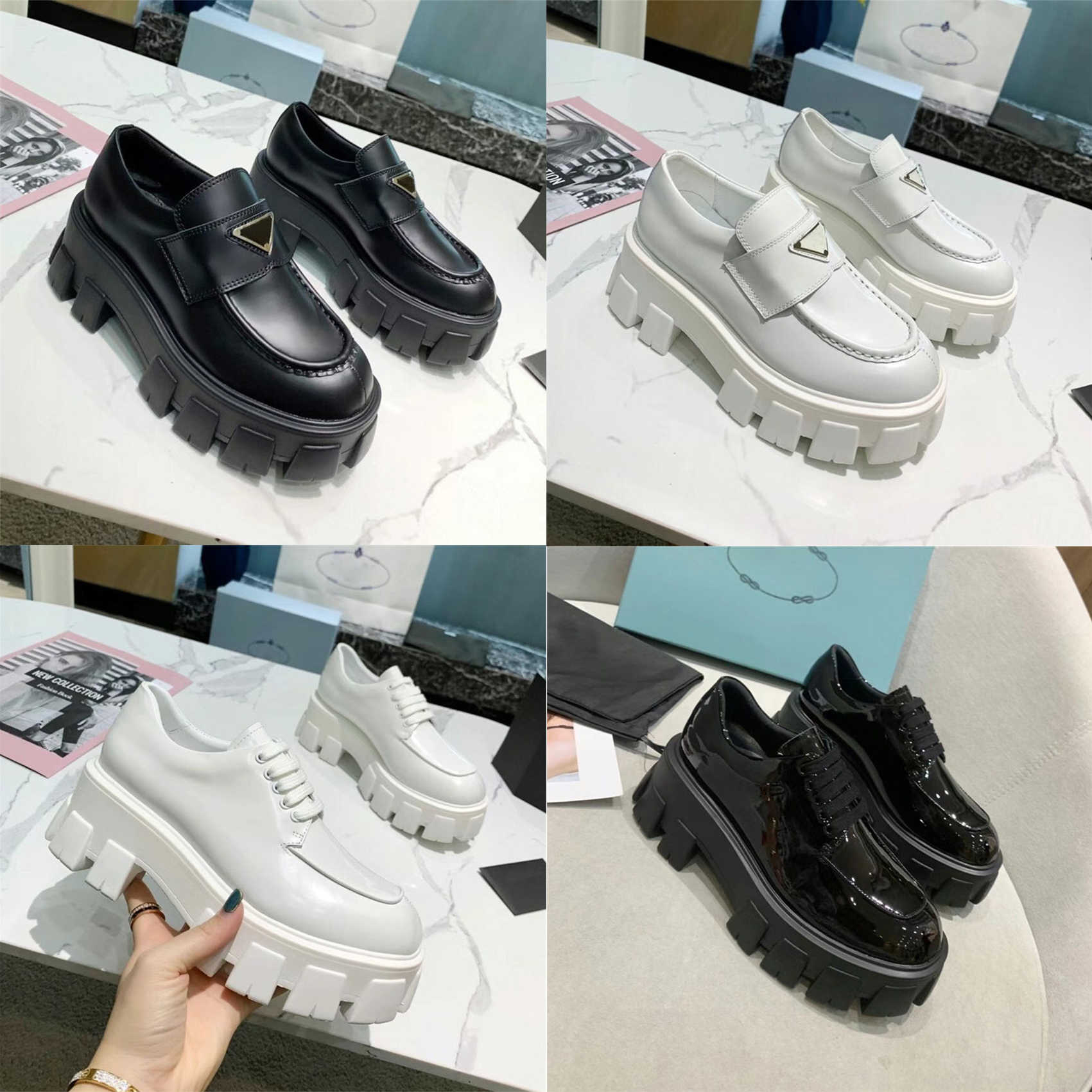 Designers Womans Leather Boots Monolith Removable Nylon Pouch Shoes Derby Thick Sole Lace Up Zipper Boot Patent Loafers
Designers Womans Leather Boots Monolith Removable Nylon Pouch Shoes Derby Thick Sole Lace Up Zipper Boot Patent Loafers