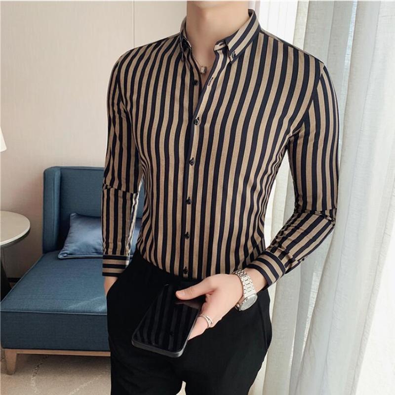 Men's Casual Shirts Masculina Spring Shirts Men Dress Vertical Stripe Streetwear Slim Men Shirt Casual Long Sleeve Chemise Homme Tuxedo Shirt 220