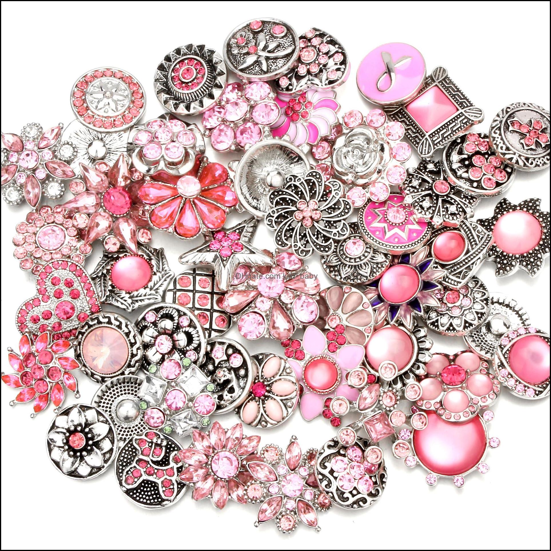 Other Mixed Rhinestone Flower Snap Button Jewelry Components Sier 18Mm Metal Snaps Buttons Fit Bracelet Bangle Noosa Dro Dhseller2010 Dhmoo