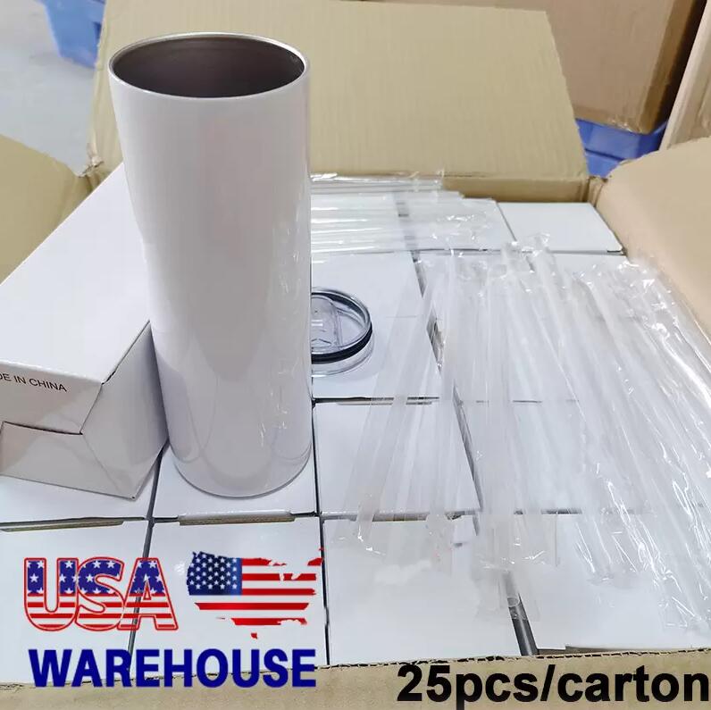 Ready to Ship wholesale 20 oz Mugs white blank stainless steel sublimation tumblers straight USA Warehouse GP1115