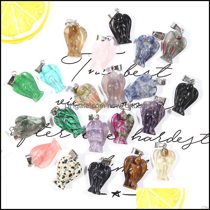 Charms Fashion Natural Stone Carved Angel Charms Rose Quartz Amethyst Jade Gem Pendants For Necklace Making Jewelry Whol Dhseller2010 Dh7B3