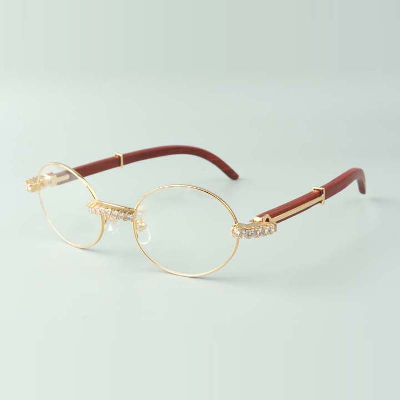 XL Diamond designer sunglasses frames 7550178 retro round frame with wood legs and clear lens