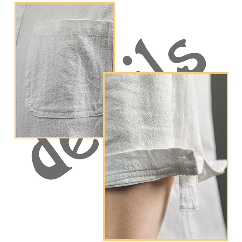Men's Casual Shirts Men's Casual Blouse Cotton Linen Shirt Loose Tops Breathable Tee Shirt Spring Summer Solid Handsome Men Shirts Husband 5