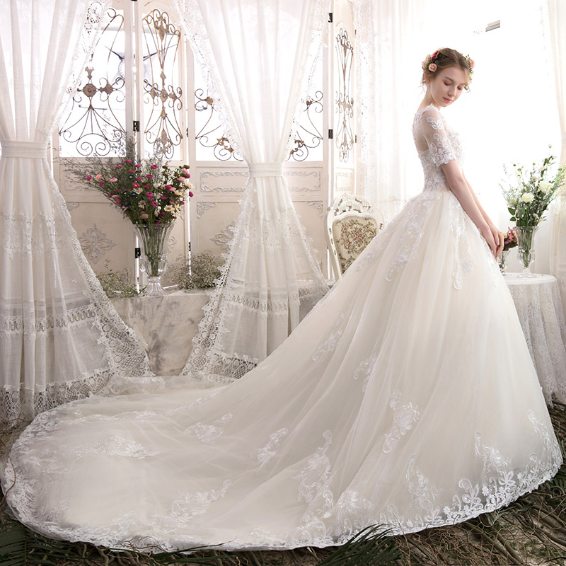 A Line Wedding Dresses Bridal Gowns Short Sleeves Sping Garden Country Bride Dress Sheer Scoop Neck Appliques Lace Vestido De Novia Plus Size