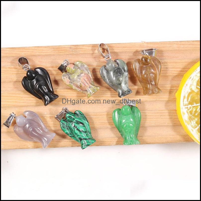 Charms Fashion Natural Stone Carved Angel Charms Rose Quartz Amethyst Jade Gem Pendants For Necklace Making Jewelry Whol Dhseller2010 Dh7B3