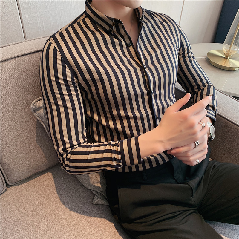 Men's Casual Shirts Masculina Spring Shirts Men Dress Vertical Stripe Streetwear Slim Men Shirt Casual Long Sleeve Chemise Homme Tuxedo Shirt 220