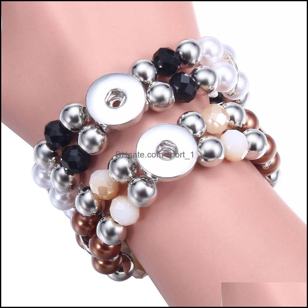Charm Bracelets Mtilayer Beaded 18Mm Snap Button Bracelet Colorf Black White Brown Women Men Punk Bangle Noosa Sh002 Dro Dhseller2010 Dhr4X