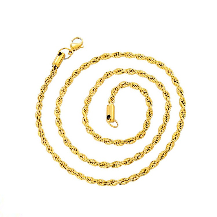 18K Gold Plated Rope Chain Stainless Steel Necklace for Women Men Golden Fashion Design ed Rope Chains Hip Hop Jewelry Gift 299232