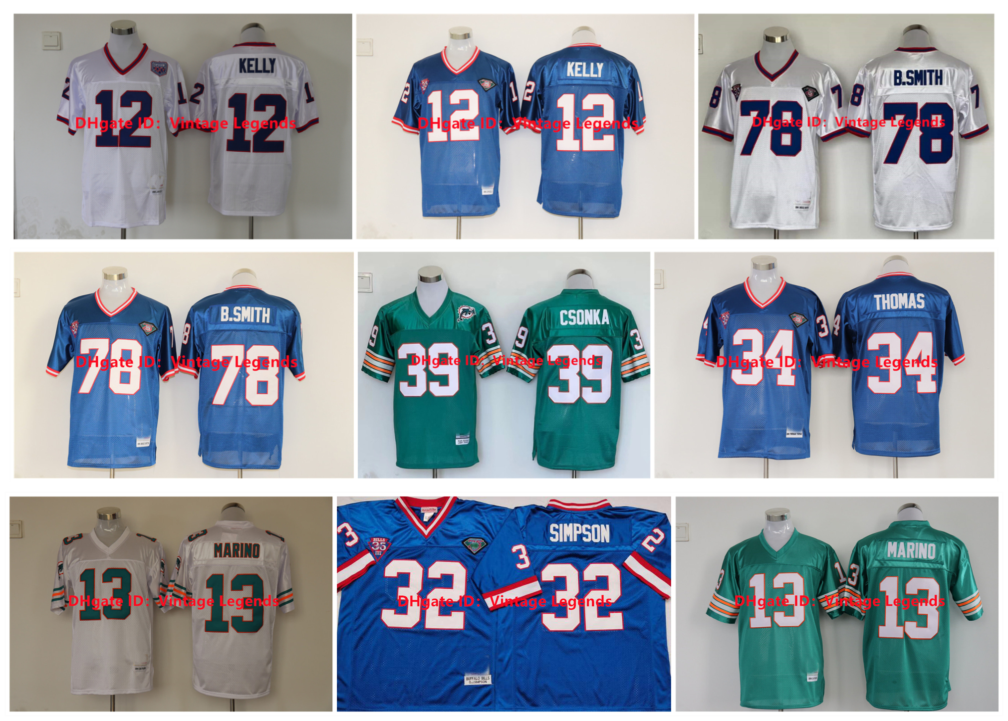 Throwback Football Jerseys Dolphines 13 Dan Marino Billes Jim Kelly 20 Barry Sanders Bob Griese Larry Csonka O. J. Simpson Thurman Thomas Bruce Smith M&N Green Blue White, As pic
Throwback Football Jerseys Dolphines 13 Dan Marino Billes Jim Kelly 20 Barry Sanders Bob Griese Larry Csonka O. J. Simpson Thurman Thomas Bruce Smith M&N Green Blue White, As pic