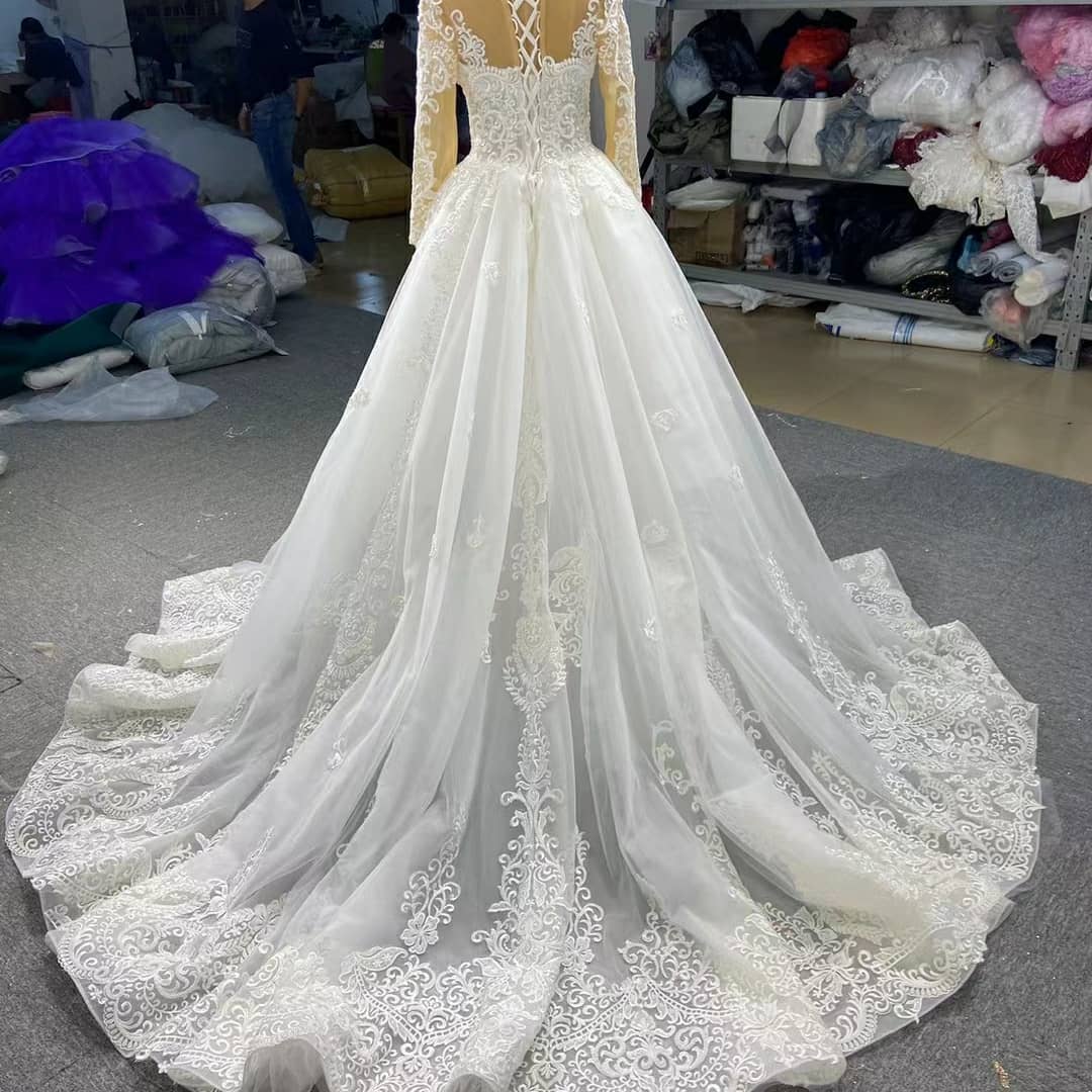 Wedding Mermaid Lace Dresses Long Sleeves Bridal Gowns With Detachable Train Sheer Bateau Neck Plus Size Appliqued Vestidos De Novia
