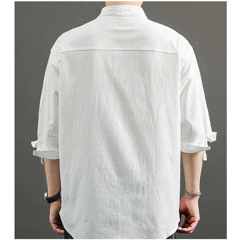 Men's Casual Shirts Men's Casual Blouse Cotton Linen Shirt Loose Tops Breathable Tee Shirt Spring Summer Solid Handsome Men Shirts Husband 5