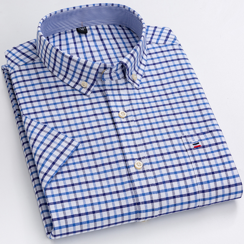 Men's Casual Shirts 7xl Cotton Shirts for Men Short Sleeve Summer Plus Size Plaid Shirt Striped Male Shirt Business Casual White Regular Fit 2209