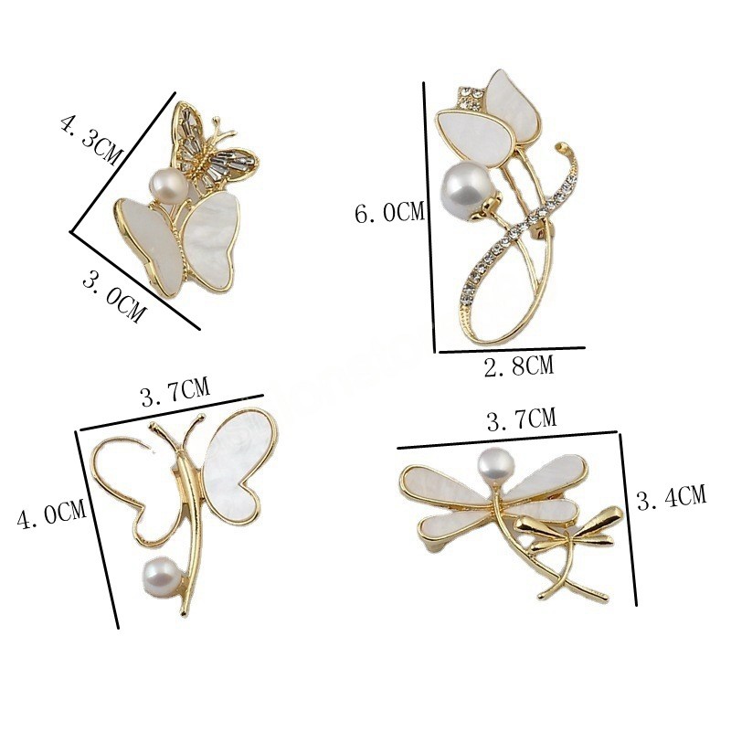 Fashion Pearl Dragonfly Butterfly Brooches for Women Crystal Rhinestones Flower Lapel Pin Fashion Insect Brooch Accessories