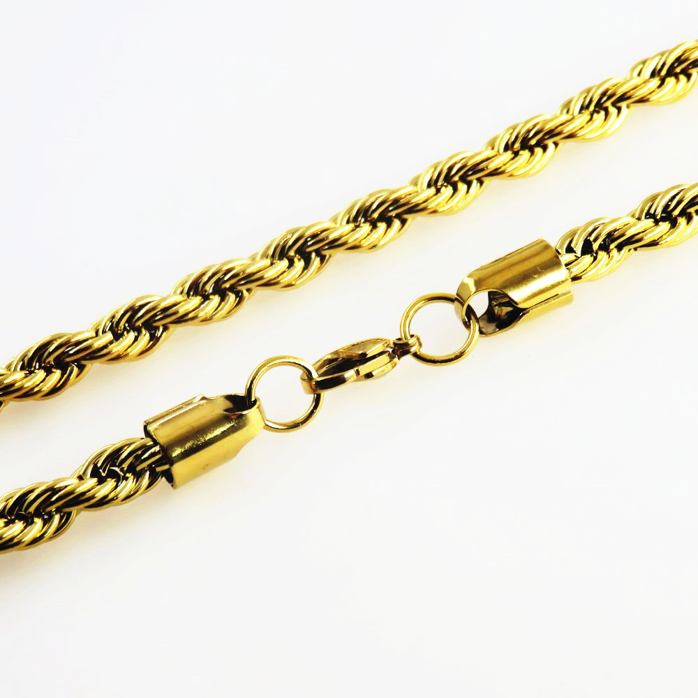 18K Gold Plated Rope Chain Stainless Steel Necklace for Women Men Golden Fashion Design ed Rope Chains Hip Hop Jewelry Gift 299232