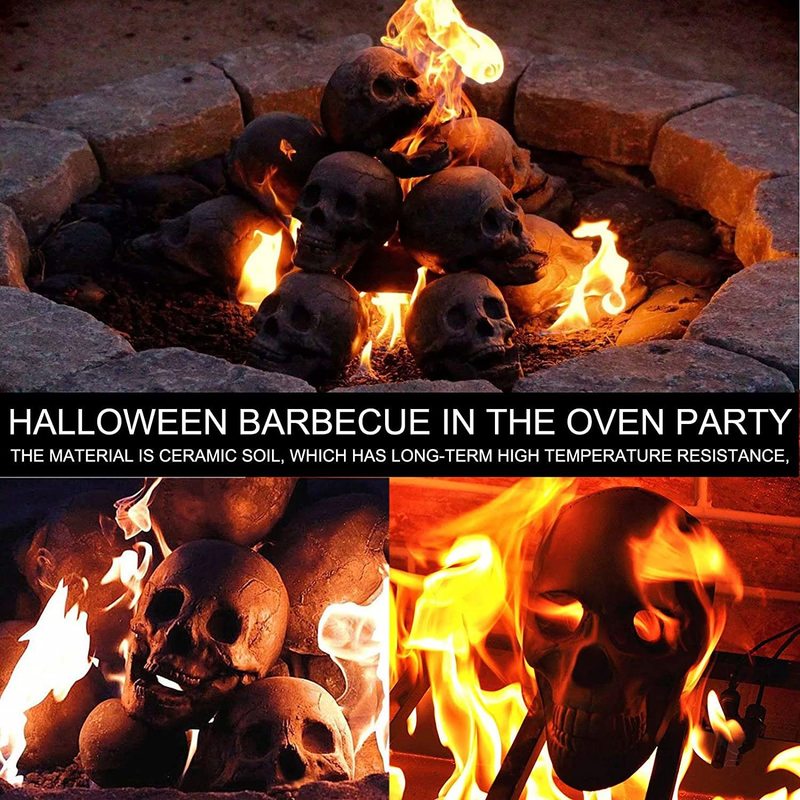 Halloween Toys 5Pcs Halloween Fire Pits Skulls Decoration Reusable Skeleton Flame Fireproof Resin for Bonfire Fireplace Stove Simulation Skull 220908