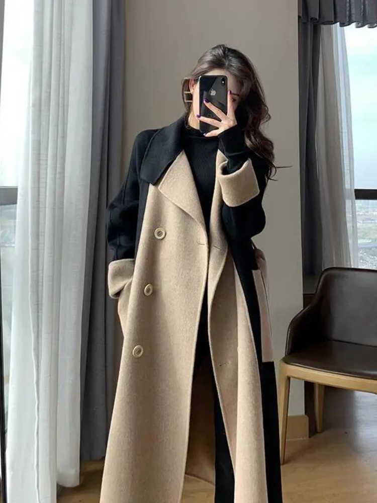 Women's Wool Blends Woolen Coat Women's Fashion Versatile Coat Women's Spring and Autumn Style Temperament Button Medium Length Trench 